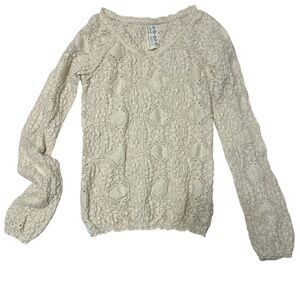 Free People Ivory Boho Crochet Lace Long Sleeve Top Size XSmall